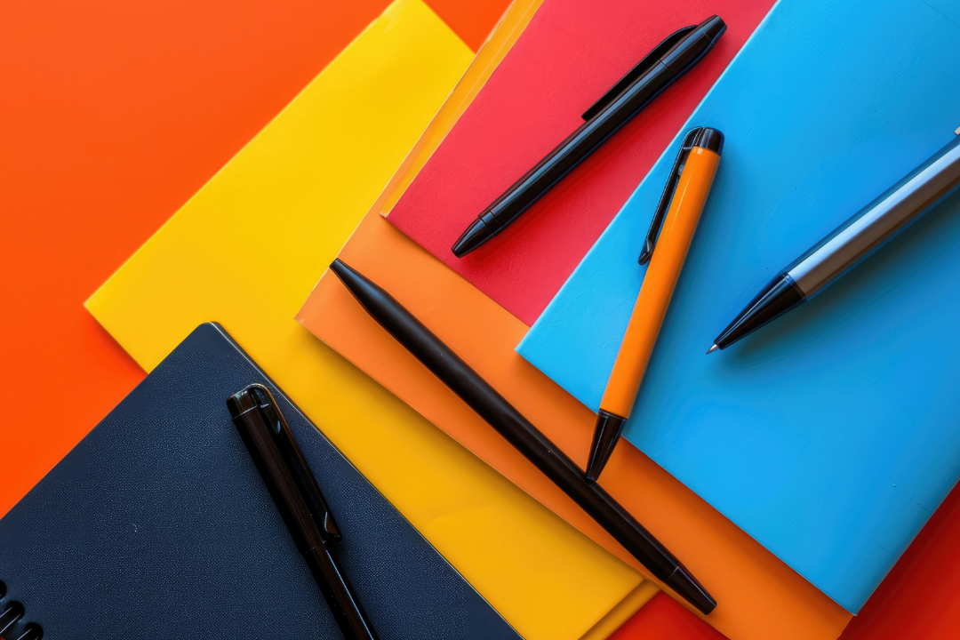 Colourful Notebooks with pens on top