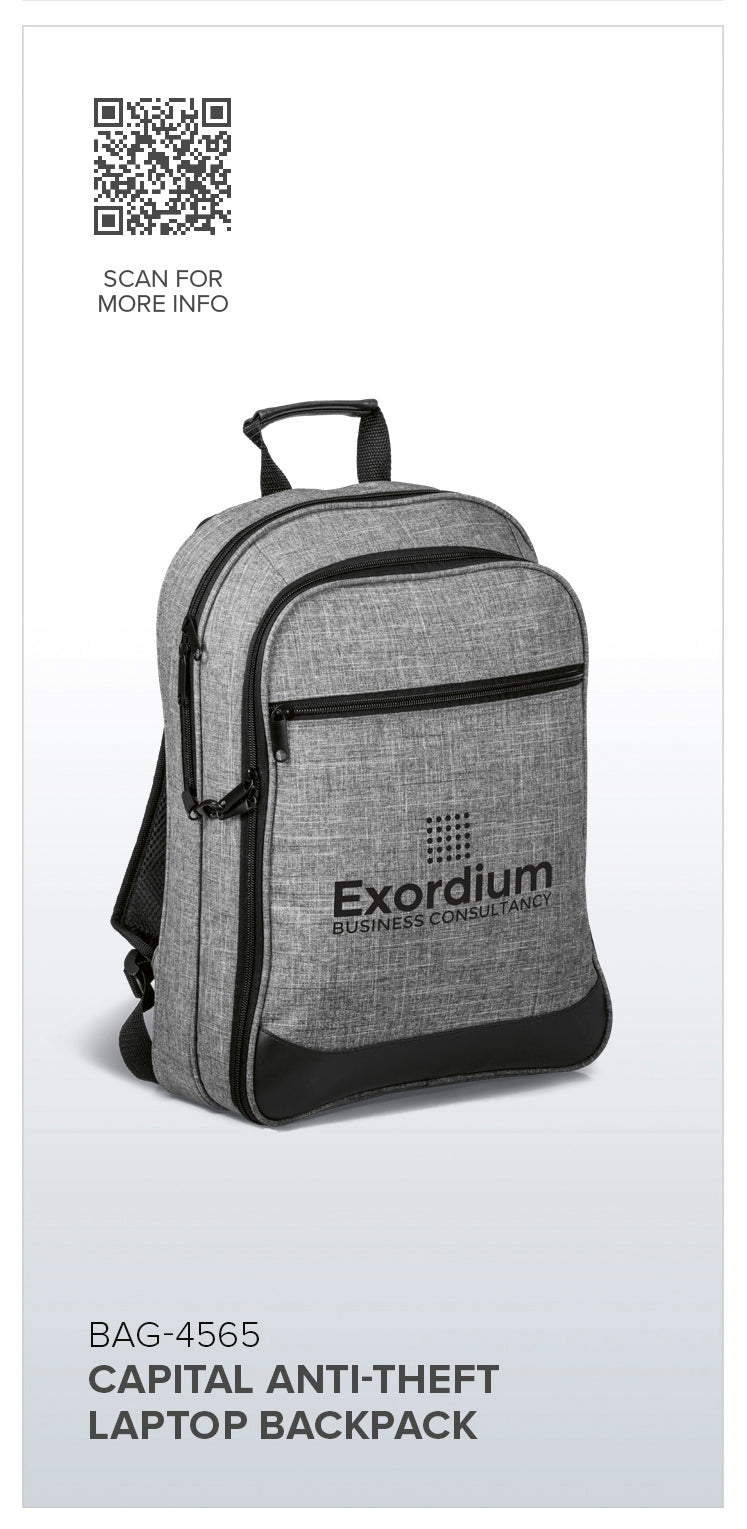 Capital Anti-Theft Laptop Backpack-Laptop Backpacks-Personalised Backpacks South Africa​-Just Brand