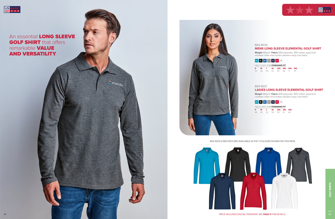 Mens Long Sleeve Elemental Golf Shirt | Custom Branded & Personalised Corporate Clothing | Just Brand