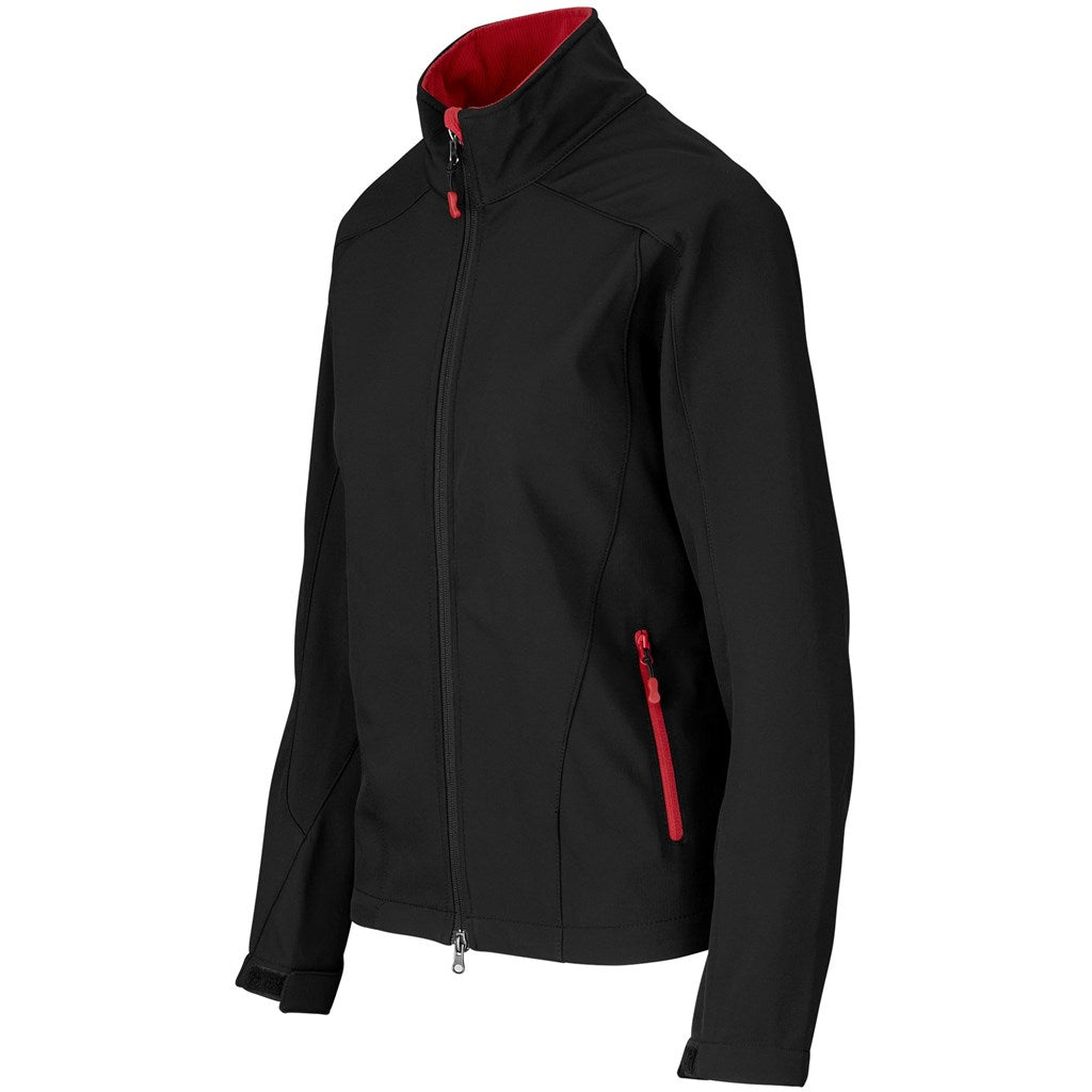 Ladies Geneva Softshell Jacket - Black Red | Corporate Clothing | Just Brand 