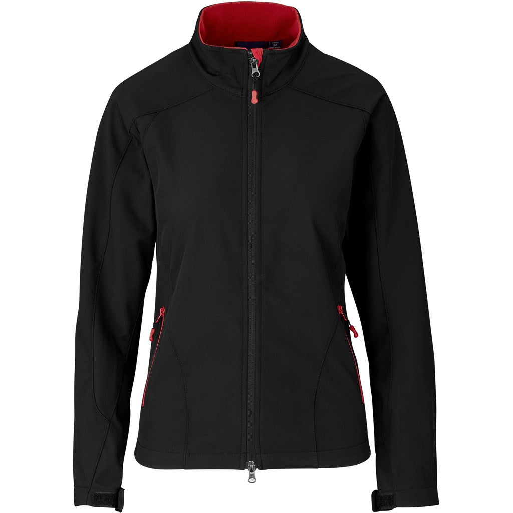 Ladies Geneva Softshell Jacket - Black Red | Corporate Clothing | Just Brand 