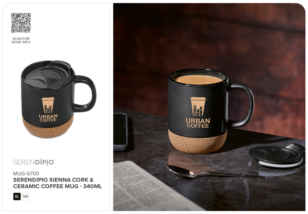 Serendipio Sienna Cork & Ceramic Coffee Mug - 340ml | custom branded laser engraving mug |Just Brand