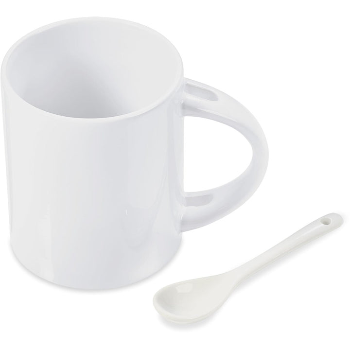 Eden Sublimation Ceramic Coffee Mug & Spoon Set - 320ml | Custom branded | Just Brand