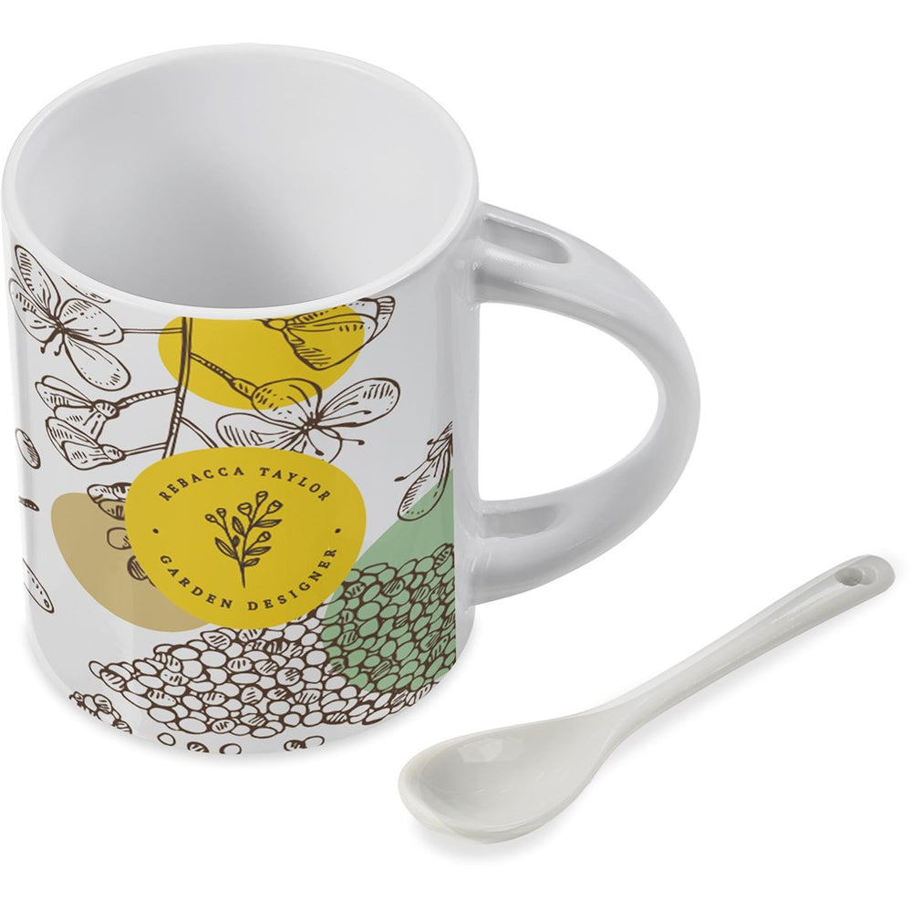 Eden Sublimation Ceramic Coffee Mug & Spoon Set - 320ml | Custom branded | Just Brand