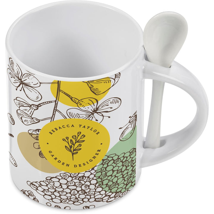 Eden Sublimation Ceramic Coffee Mug & Spoon Set - 320ml | Custom branded | Just Brand