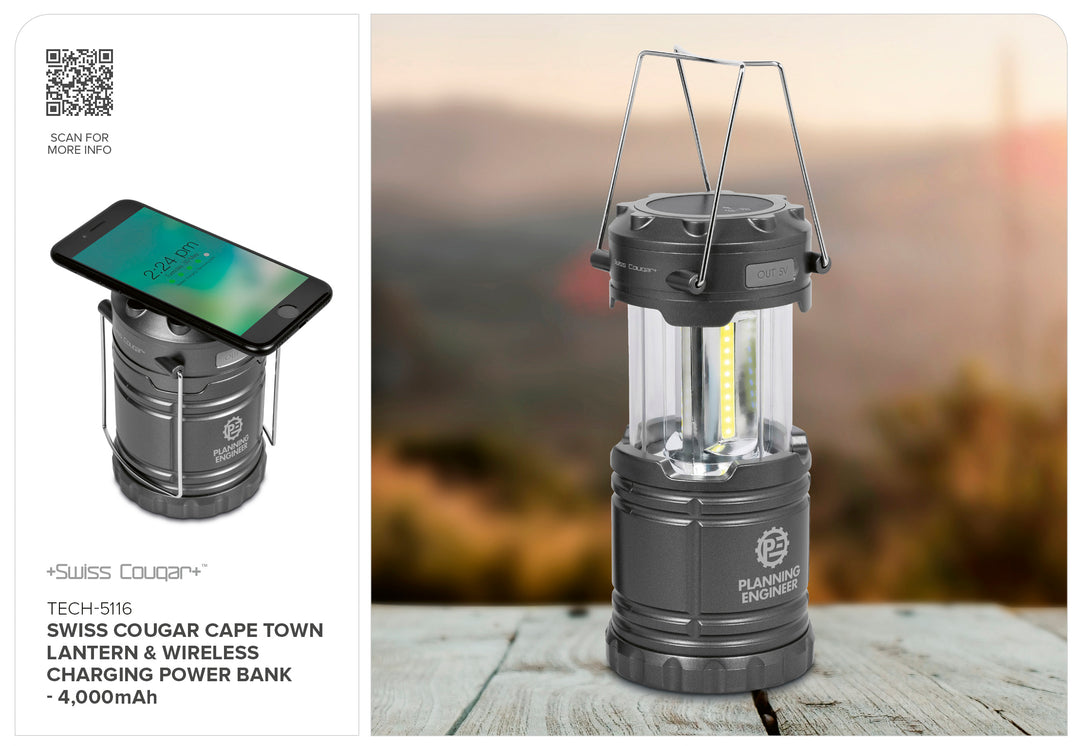 Swiss Cougar Cape Town Lantern & Wireless Charging Power Bank - 4,000mAh