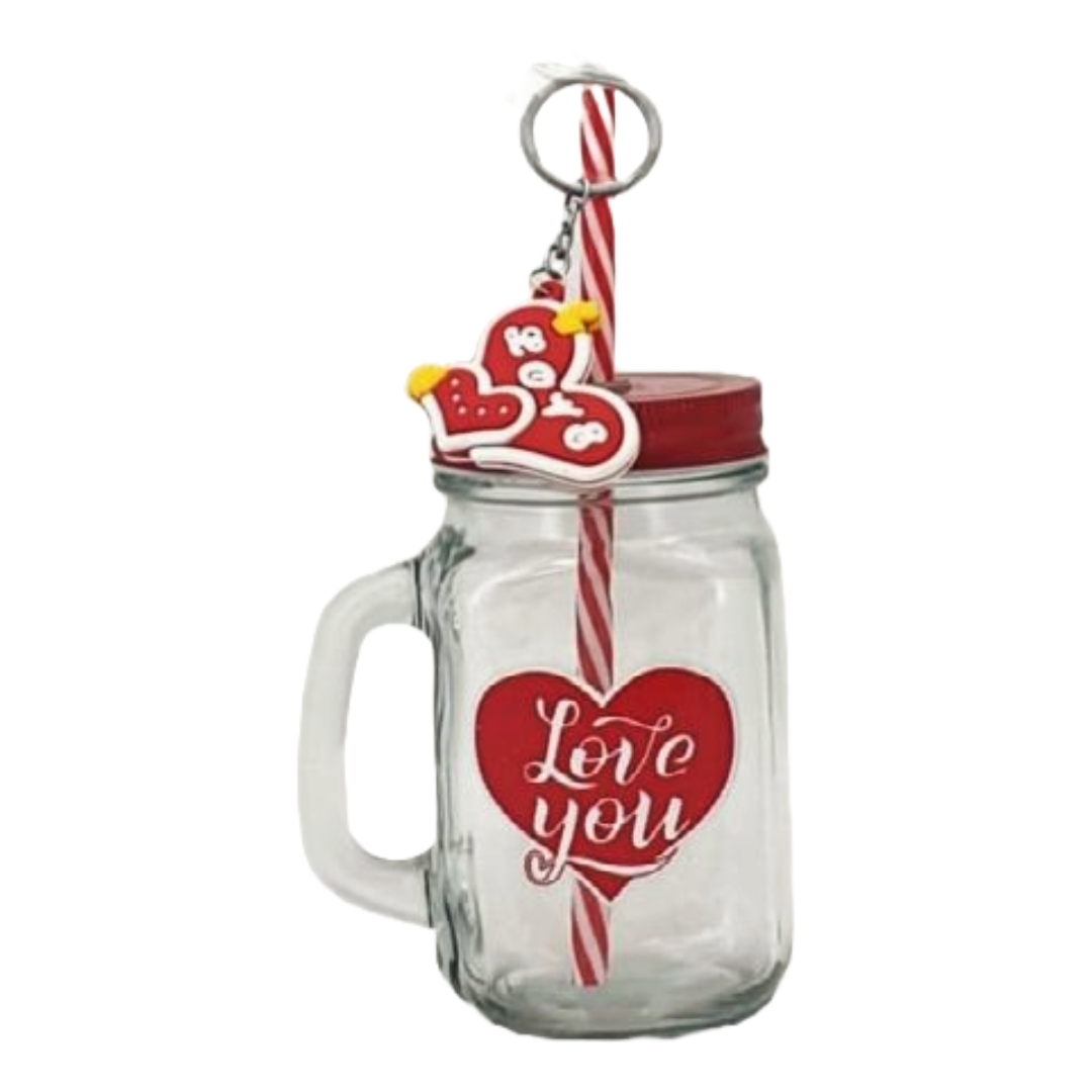 Straw Glass Jar with Lid and Keyring Set-Gifting Occasions-corporate valentines day gifts | valentine's day gifts for employees