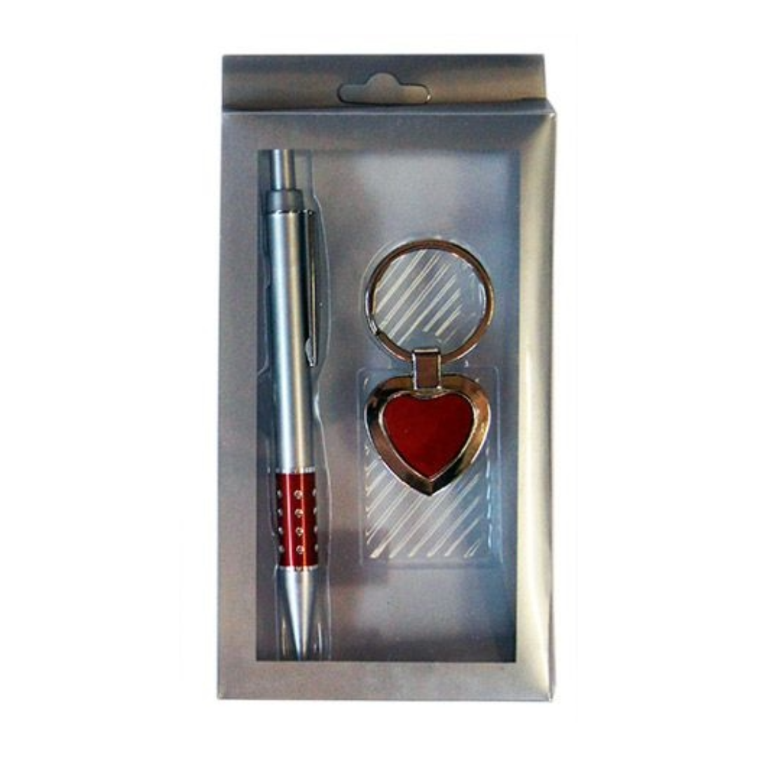 Pen with Keyring Set Silver/Red-Gifting Occasions-corporate valentines day gifts | valentine's day gifts for employees