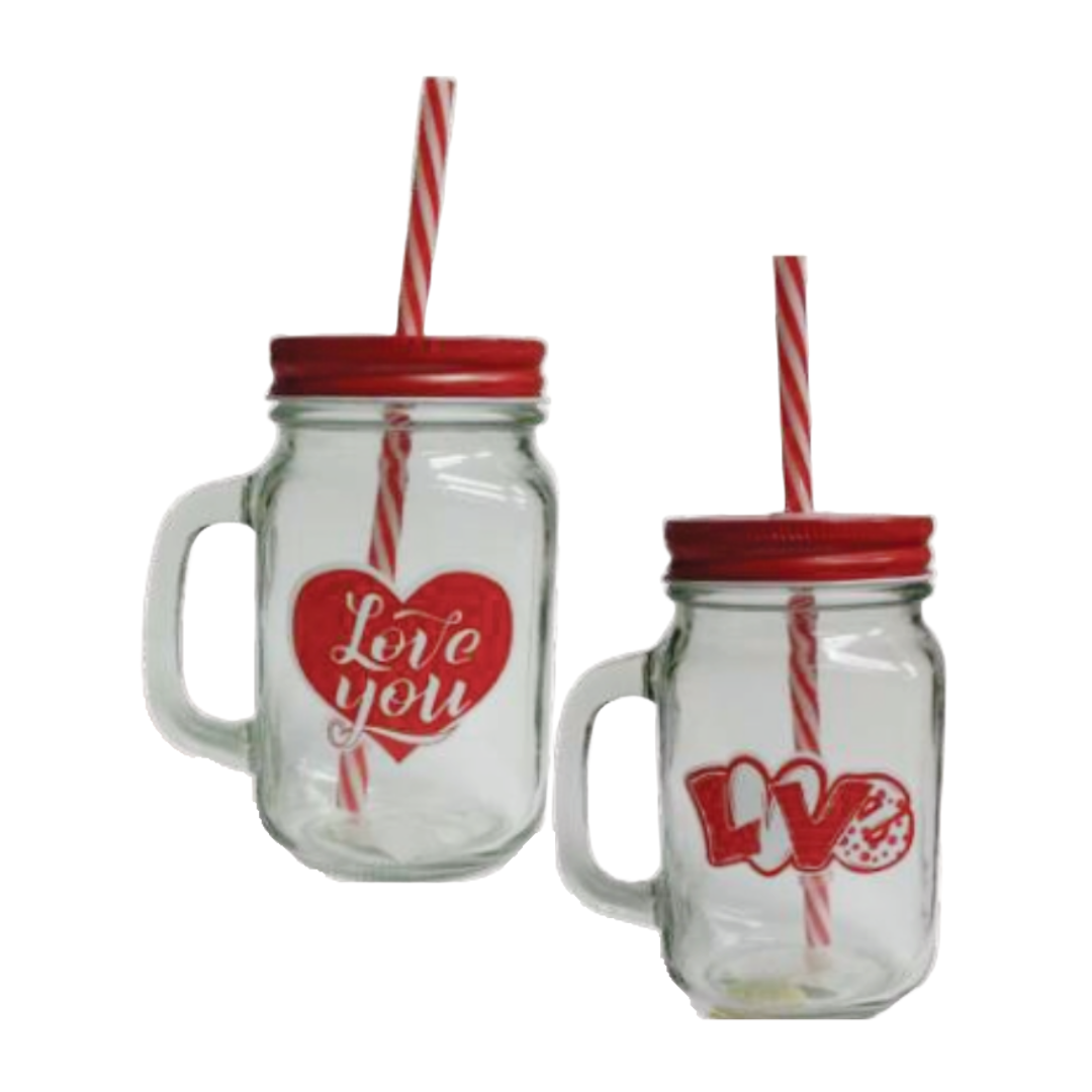 Glass Jar with Lid and Straw-Gifting Occasions-corporate valentines day gifts | valentine's day gifts for employees