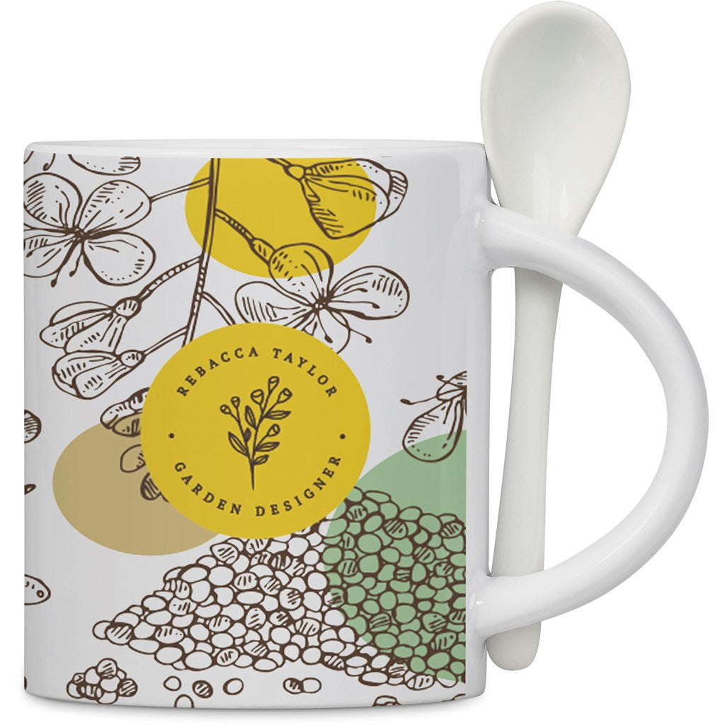 Eden Sublimation Ceramic Coffee Mug & Spoon Set - 320ml | Custom branded | Just Brand