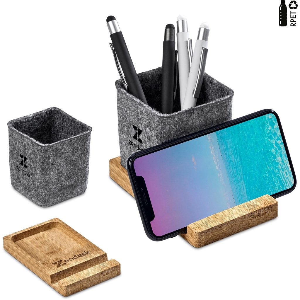 Okiyo Kyadi Recycled PET & Bamboo Desk Caddy Phone Stand